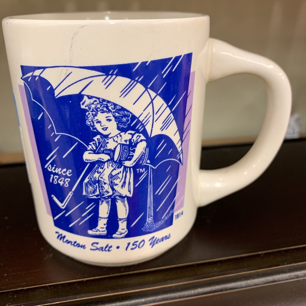 VINTAGE MORTONS SALT 150 Years Umbrella Girl Mug